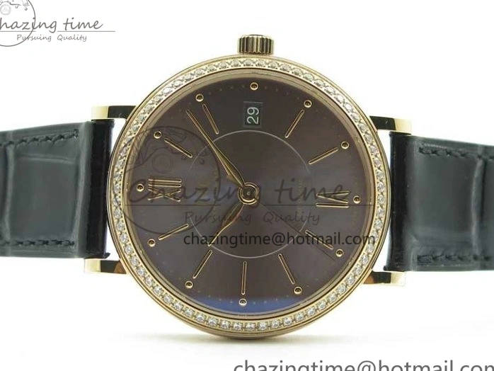 MIROTIME 1218 Durable Portofino 37mm RG V7F 1:1 Best Edition Gray Dial Diamonds Bezel on Black Leather Strap A 7089